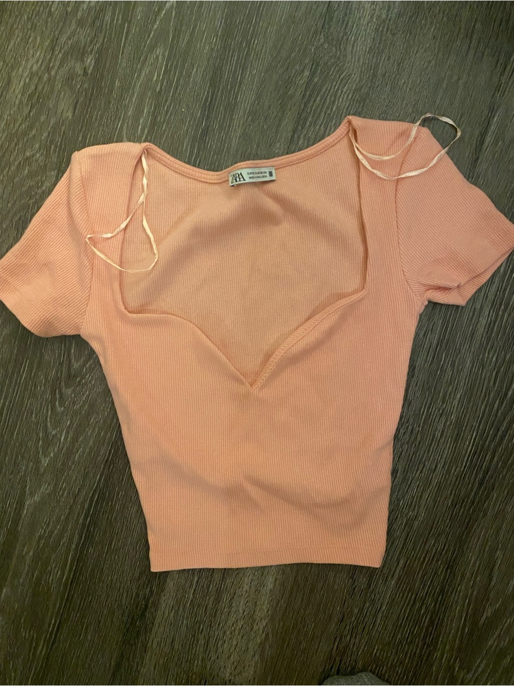 ZARA Pink Ribbed Sweetheart Neck Tee